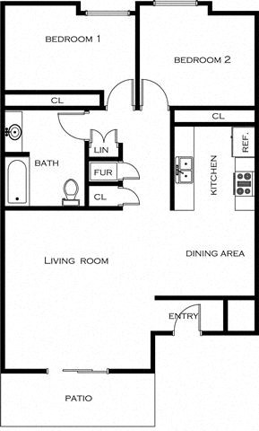 2 bedroom 1 bathroom Floor plan at Imperial Pacific Village, San Diego, CA