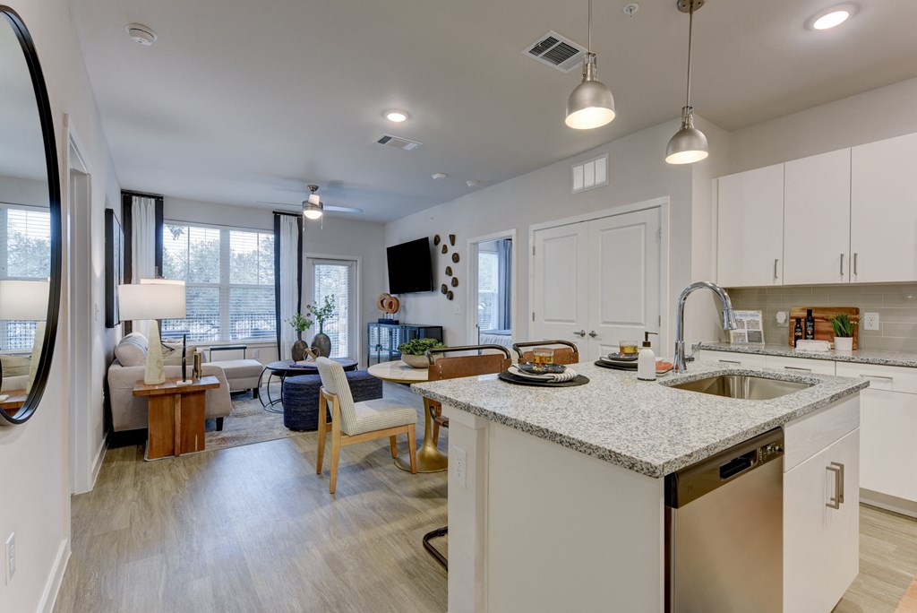 Kitchen And Living Area at Estraya Boerne, Boerne, TX, 78006