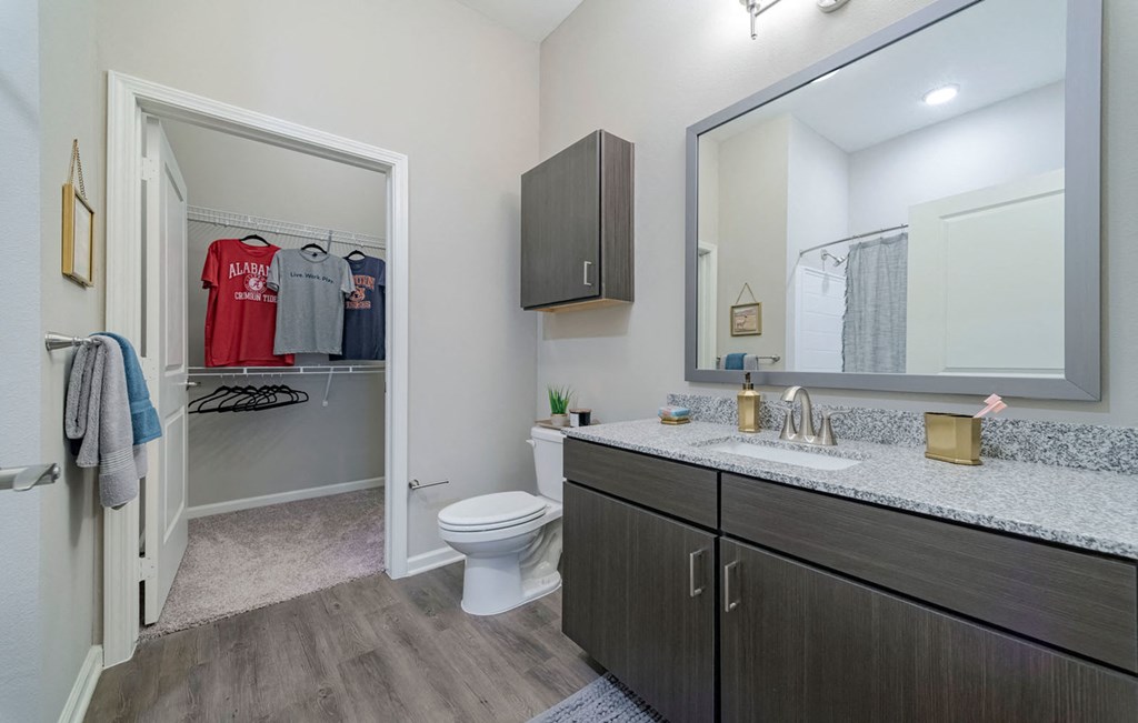 Model Bathroom with vanity at Seleno at Bridge Street, Huntsville, 35806