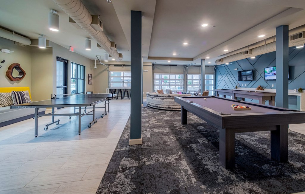 Office Clubhouse game room at Seleno at Bridge Street, Huntsville, Alabama