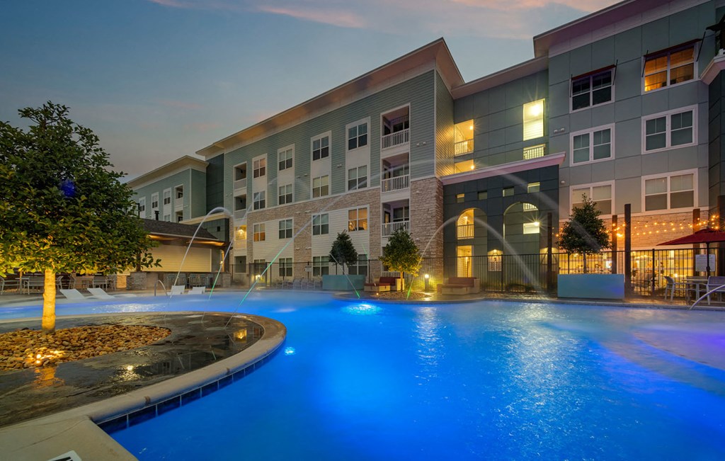 Pool at Night time at Seleno at Bridge Street, Huntsville
