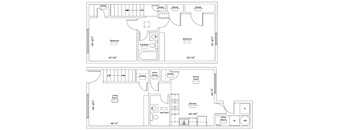 A floor plan of a two-story home with labeled rooms and measurements.
