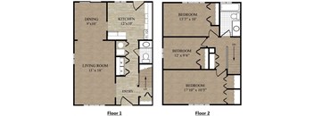 A diagram shows the layout of two floors of a house, including the dimensions of each room.