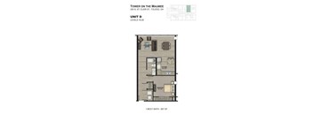 A floor plan for a 1 bedroom apartment at the Tower on the Maumee.