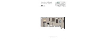 A drawing of a one bedroom apartment on the 2nd floor of a building.