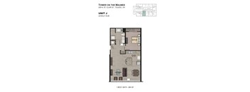 A diagram of a floor plan for a unit in a building called Tower on the Maumee.