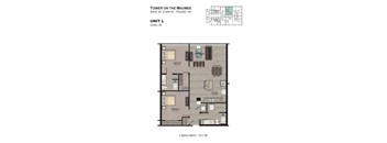 A floor plan for a 2 bedroom, 2 bathroom apartment at the Tower on the Maumee.