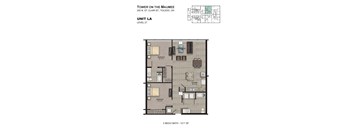A floor plan for a 2 bedroom, 2 bathroom apartment at the Tower on the Maumee.
