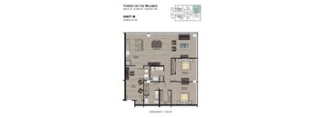 A floor plan for a 2 bedroom/2 bathroom apartment at the Tower on the Maumee.