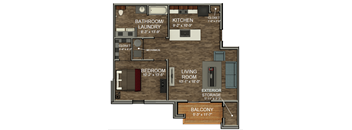 1 Bedroom Floor Plan at The 2525, Indiana