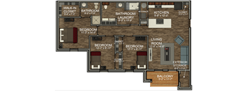 3 Bedroom Floor Plan at The 2525, Warsaw, Indiana