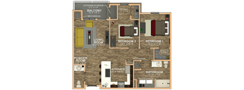 1.5 Bath 2 Bed Floor Plan at 41 North Apartments, Fort Wayne, IN