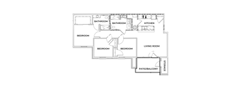 3 Bed 2 Bath Floor Plan at Gladstone Apartments, Columbus, 47201