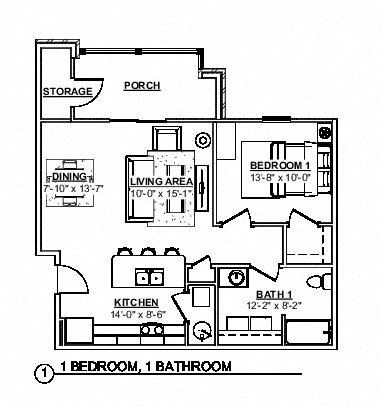 1 Bedroom Floor Plan at Haven Homes Apartments, LP, Plainfield, IN