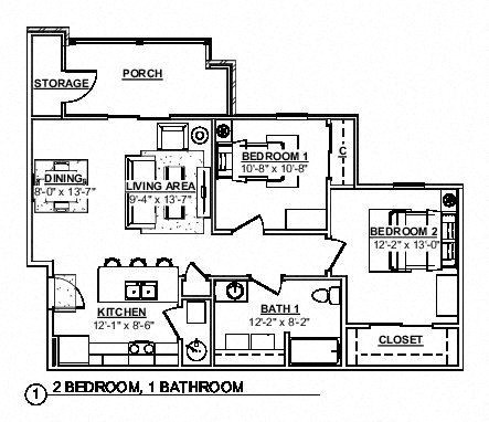 2 Bedroom Floor Plan at Haven Homes Apartments, LP, Plainfield, 46168