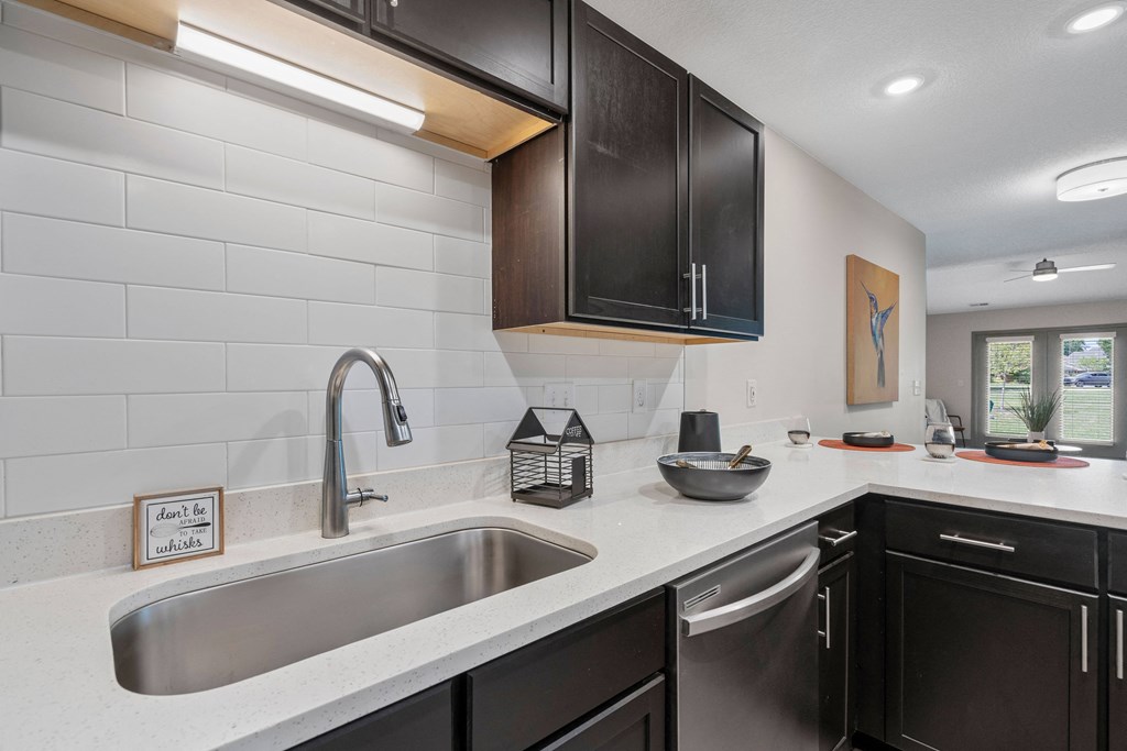 the kitchen is clean and ready for us to use at Morada at Maysville, Fort Wayne, 46815