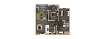 2 Bed 1 Bath Floor Plan at Ritchey Reserve, Indiana, 46038