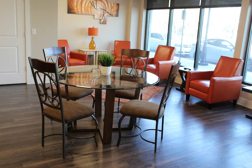 a dining room with a table and chairs  at North Harrison Senior Apts, Shelbyville, 46176