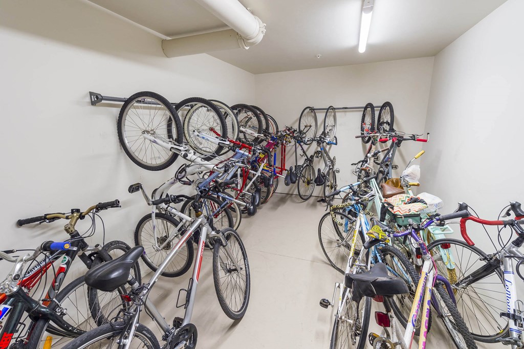 a group of bikes parked in a room  at Roaring Fork Apartments, Colorado