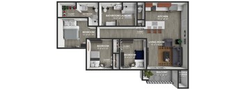 the 1121 floor plan  studio with 2 baths