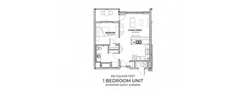 1 Bedroom Floor Plan at SouthPointe Village Apartments, LP, Fishers, IN