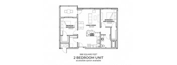 2 Bedroom Floor Plan at SouthPointe Village Apartments, LP, Fishers, 46038