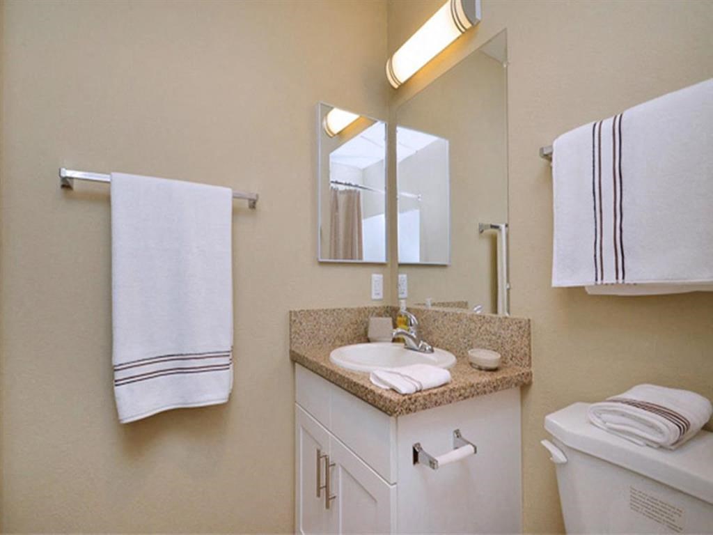 a bathroom with a sink and a mirror and a toilet