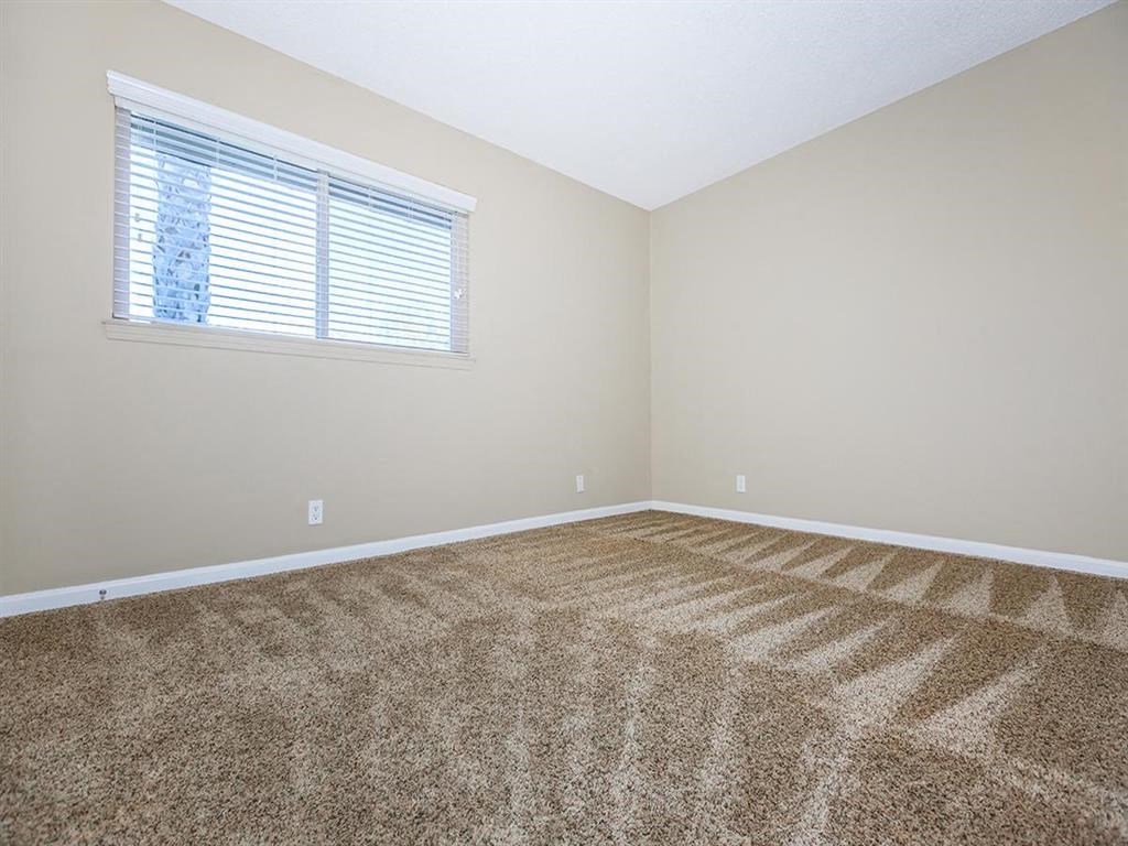 an empty room with carpet and a window