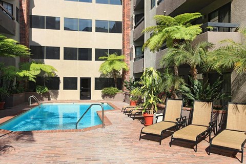 a swimming pool in the middle of a building