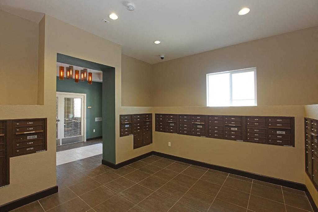 a large room with a bunch of lockers in it