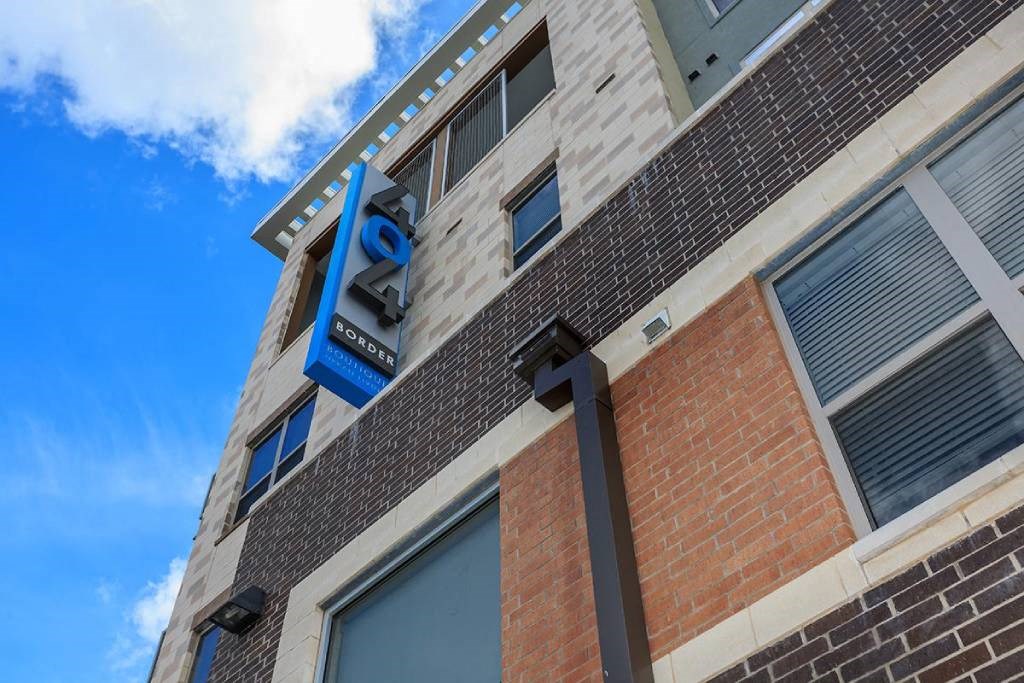 a building with a sign on the side of it