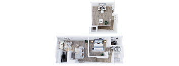 a floor plan of a bedroom with a bathroom and a living room
