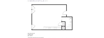 a floor plan of a studio apartment with a bedroom and a living room