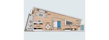 a floor plan of a house with a bedroom and a living room