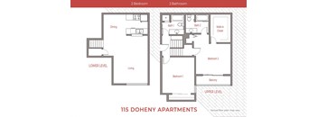 a floor plan of a house with two bedrooms and a bathroom