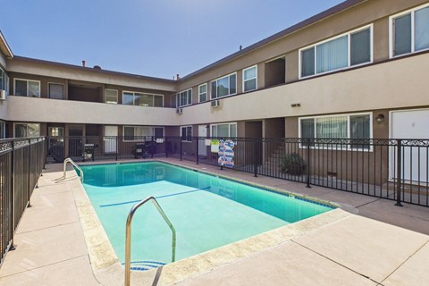A swimming pool in a residential building.