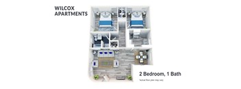 a floor plan of two bedrooms and baths with a bathroom