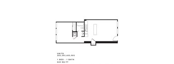 a floor plan of a small house with a bedroom and a bathroom