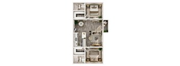 A dollhouse with a white and brown color scheme.