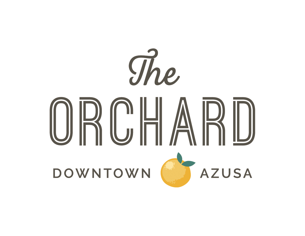 The logo for The Orchard Downtown Azusa features a lemon.