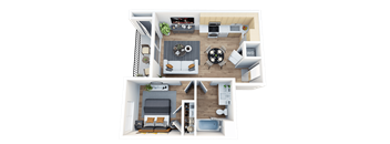 a 1 bedroom floor plan with a bathroom and a living room