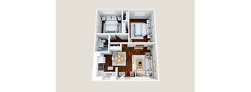 a stylized floor plan with a bedroom and living room