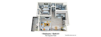1 Bed, 1 Bath A1