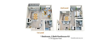 1 Bed, 2 Bath Penthouse A3