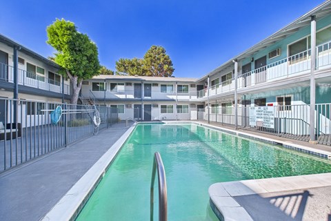 A swimming pool in a residential complex.