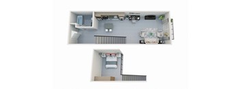a floor plan of a studio apartment with a bedroom and a bathroom