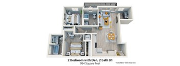 2 Bed  + Micro Office, 2 Bath B1