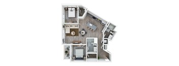 a 2 bedroom floor plan with a bathroom and a bedroom