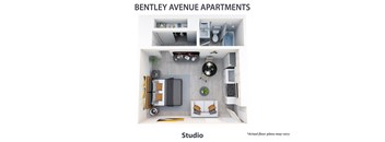 A floor plan of a studio apartment from Bentley Avenue.