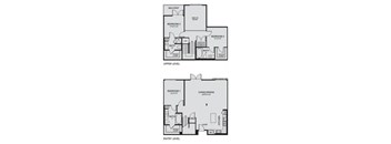 A floor plan of a two-story house with three bedrooms and a balcony.